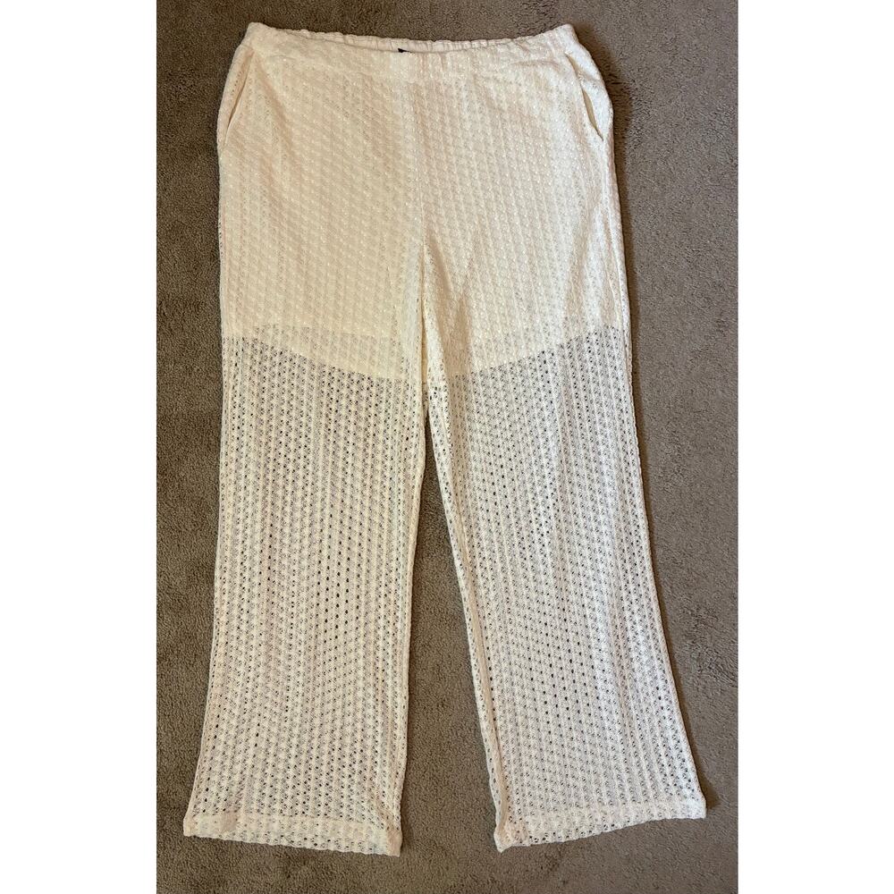 ELOQUII | White Sheer Eyelet Pant with Shorts Lining | Size 14/16